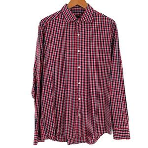 Saks 5th Avenue "Black" 100% Cotton Red Black & White Button Down Shirt in Large